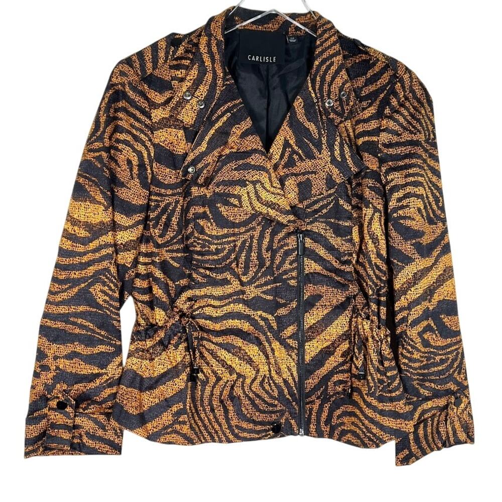 Carlisle Women's Zebra Print Asymmetrical Zip Moto Jacket 6 Yellow Black Outdoor